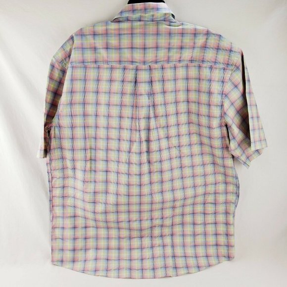 Alan Flusser Colorful Rainbow Plaid Short Sleeve Button Front Top Men's XL - Picture 2 of 3